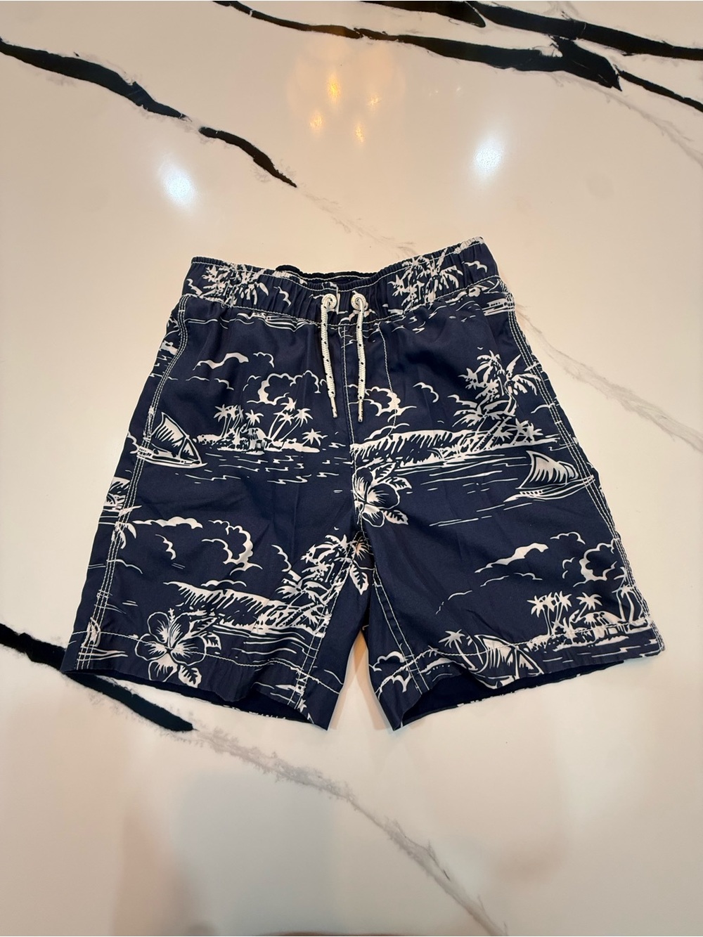 Gap Kids Boys Swim Trunks Size 8 Navy Hawaiian Shark Surf Board Shorts